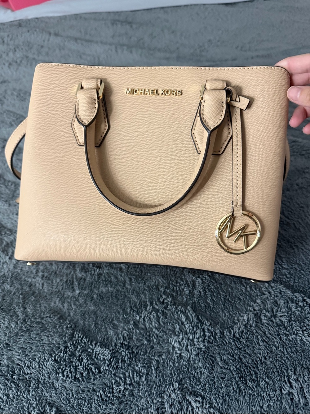 Michael Kors Nude Saffiano Leather Satchel with Gold Hardware